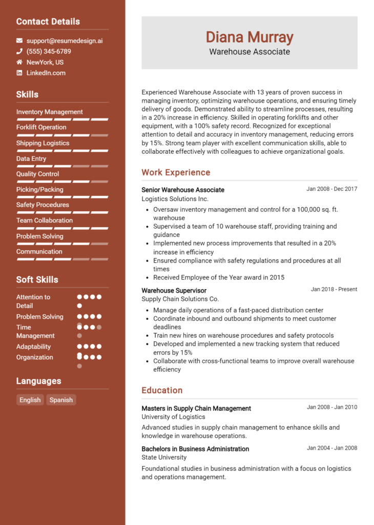 Warehouse Associate Resume Example