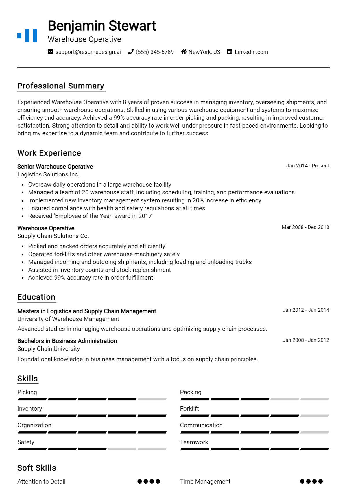 Warehouse Operative Resume Example