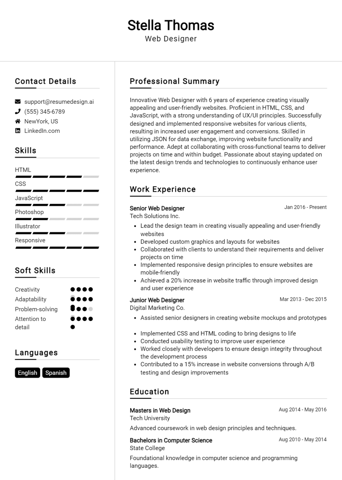 14 Web Designer Resume Examples And Templates for 2025 - ResumeDesign.ai