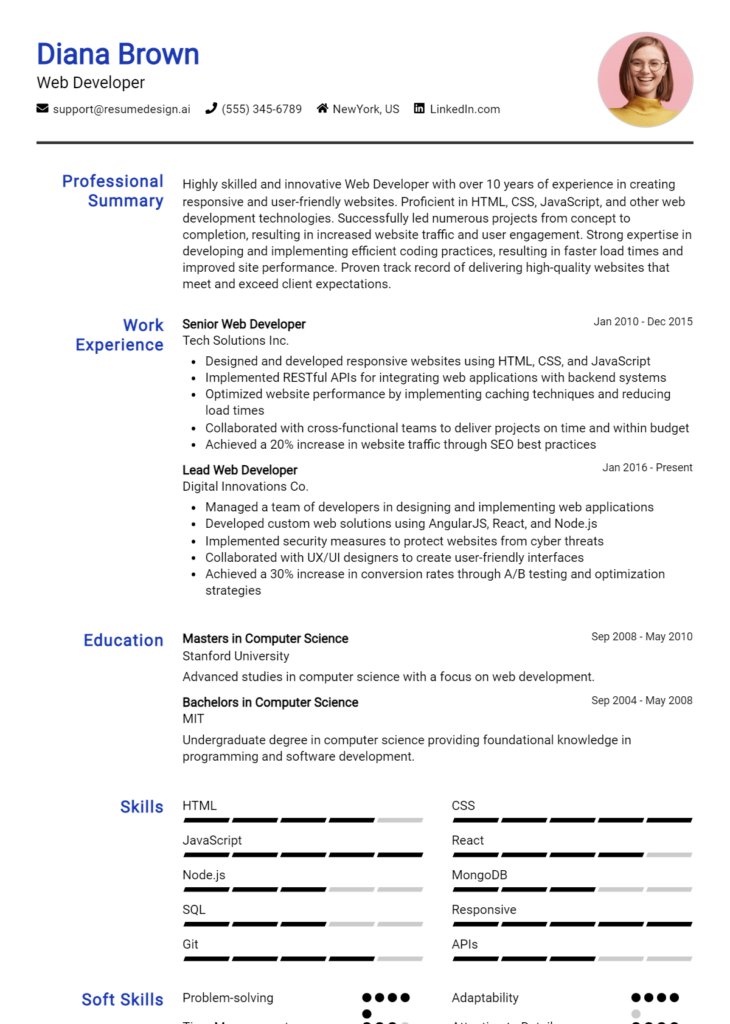 Web Developer Resume Example