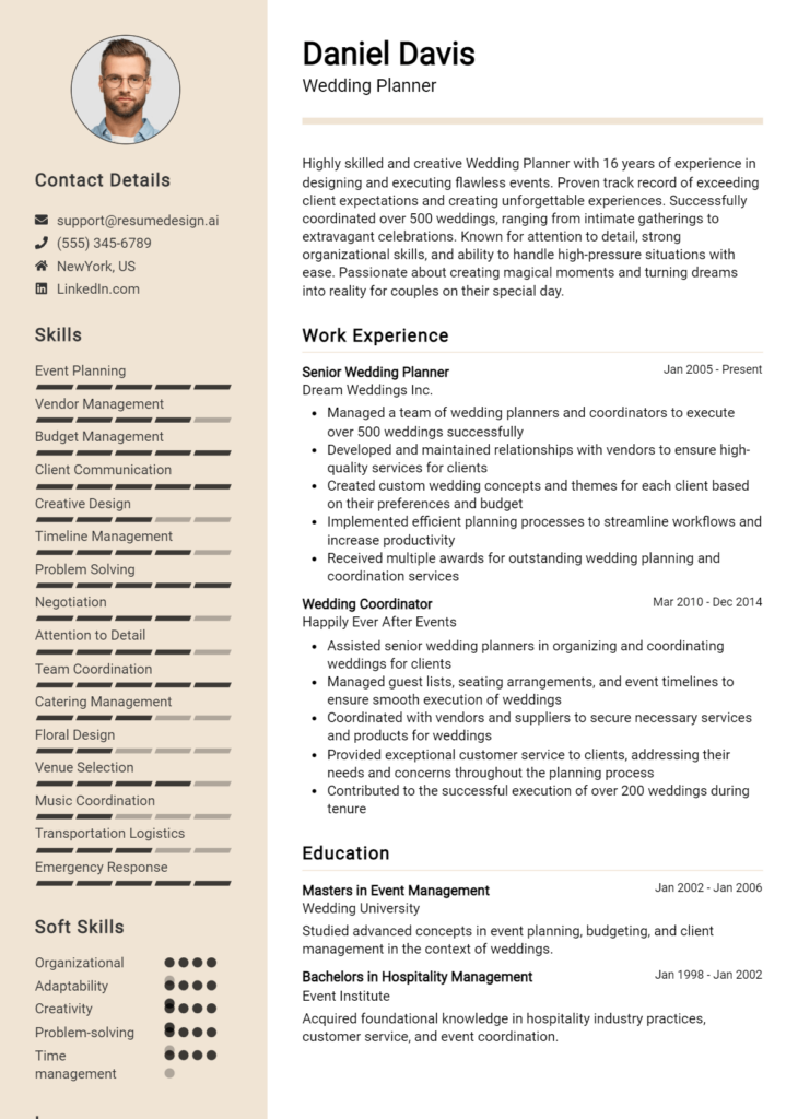 Wedding Planner Resume Example