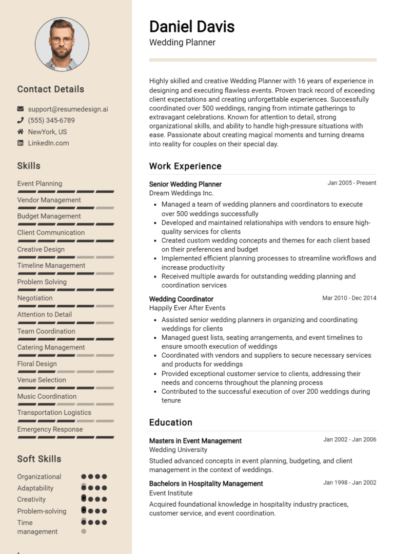 16 Wedding Planner Resume Examples And Templates for 2025