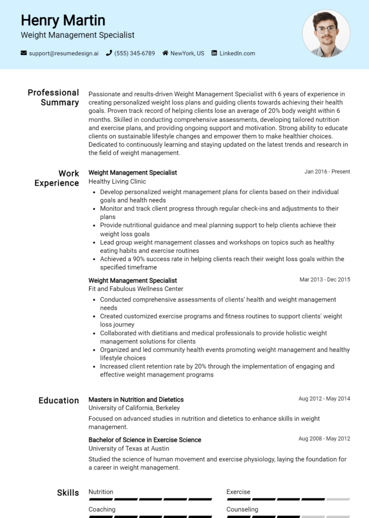 Weight Management Specialist Resume Example (1)