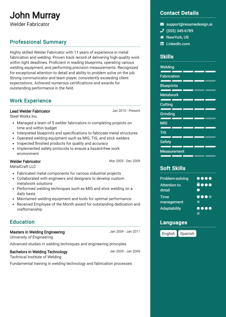 Welder Fabricator Resume Example