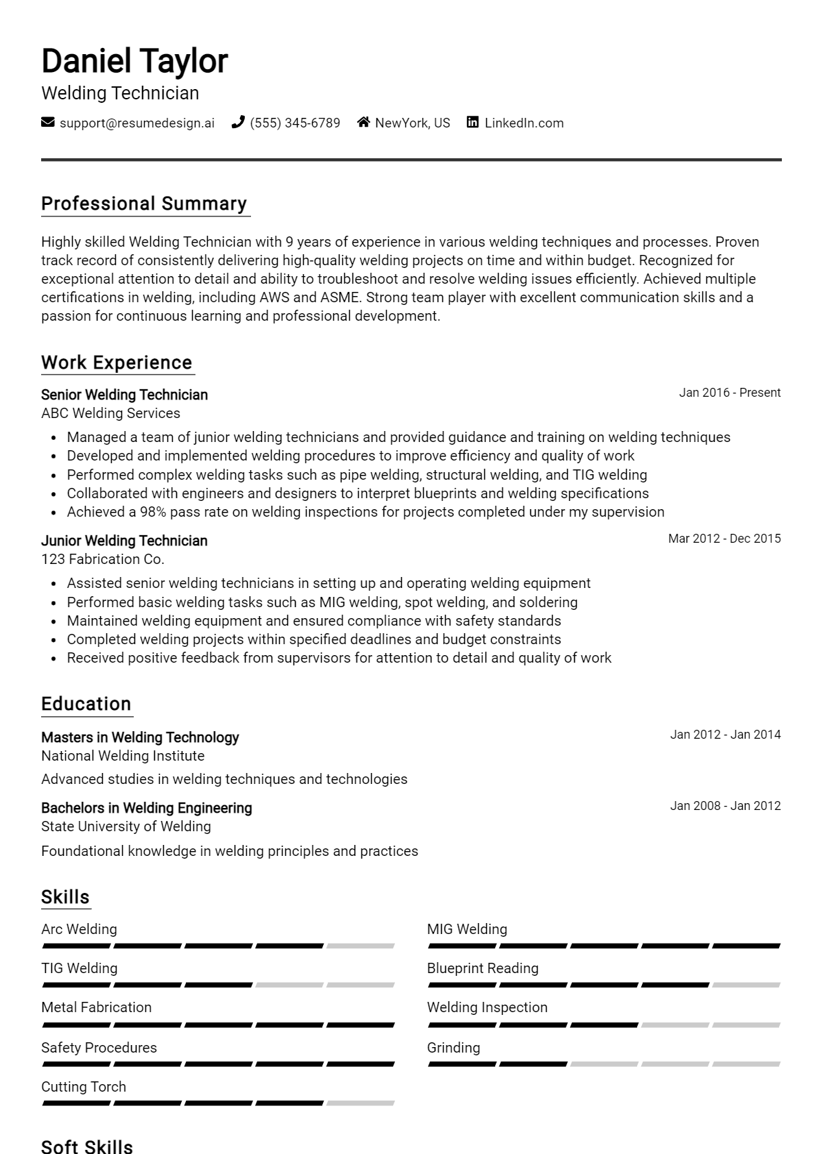 Welding Technician Resume Example