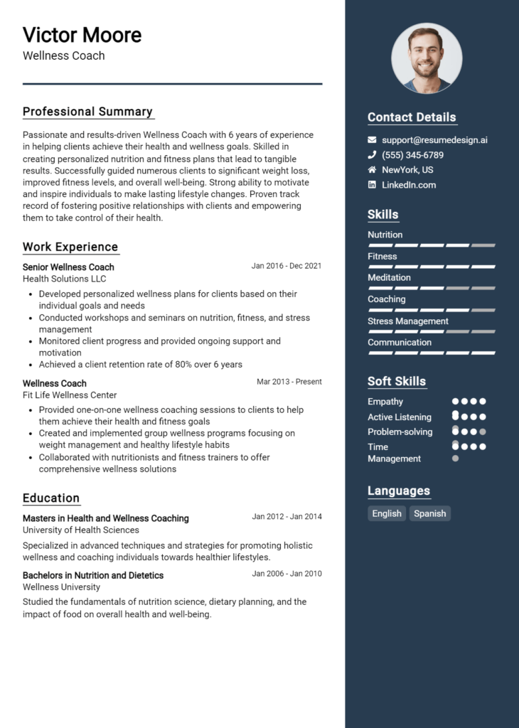 Wellness Coach Resume Example