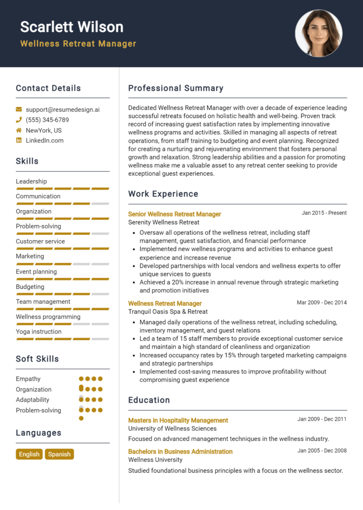 Wellness Retreat Manager Resume Example