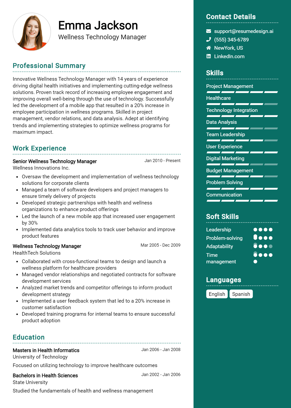 Wellness Technology Manager Resume Example