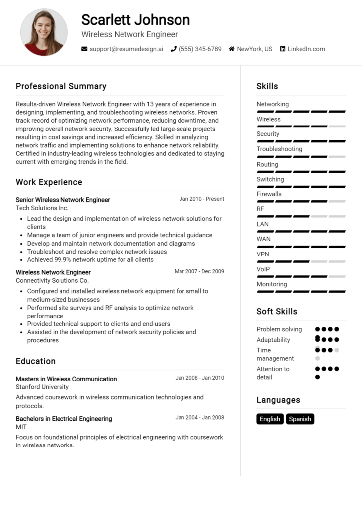 Wireless Network Engineer Resume Example