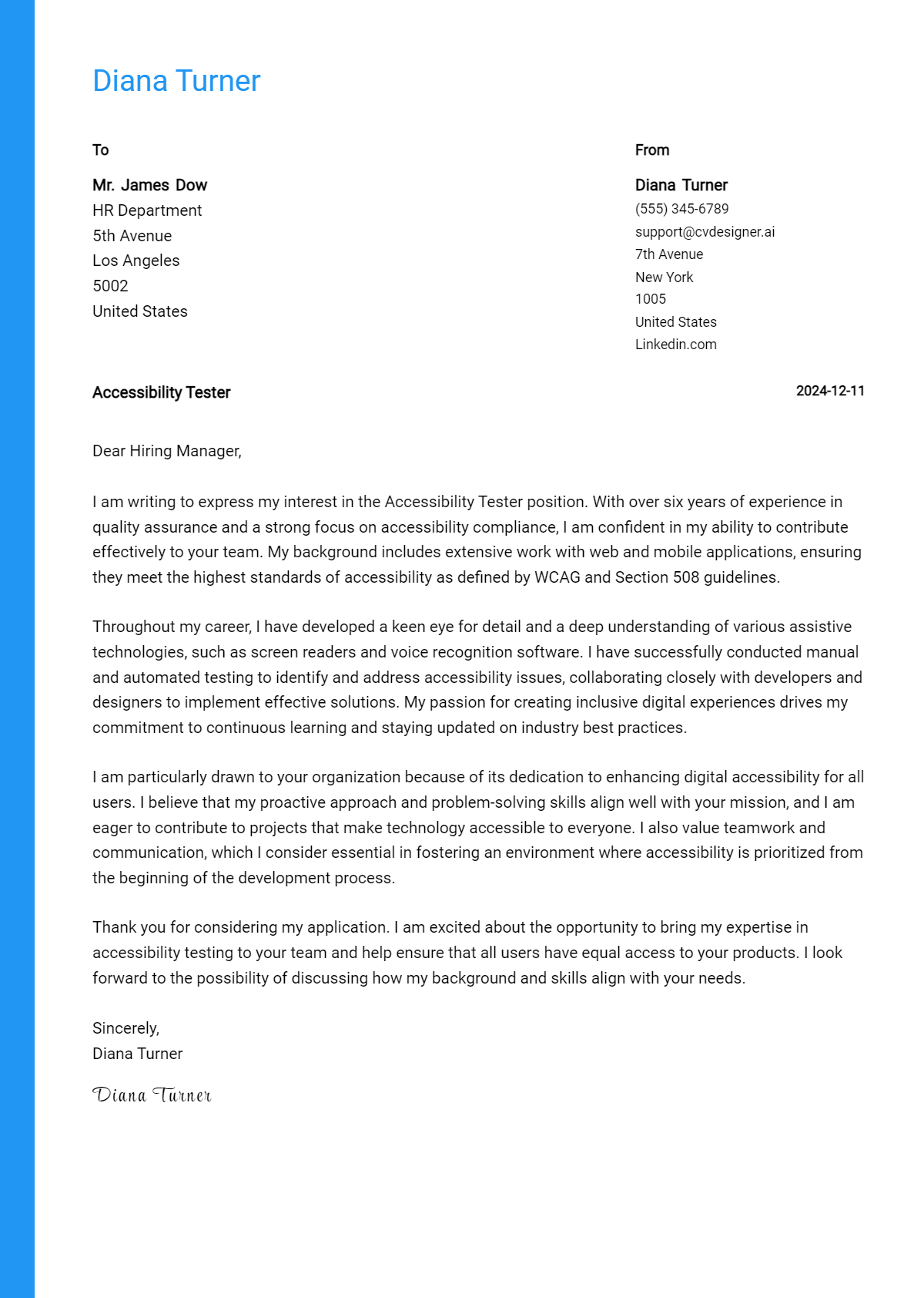 accessibility tester cover letter example