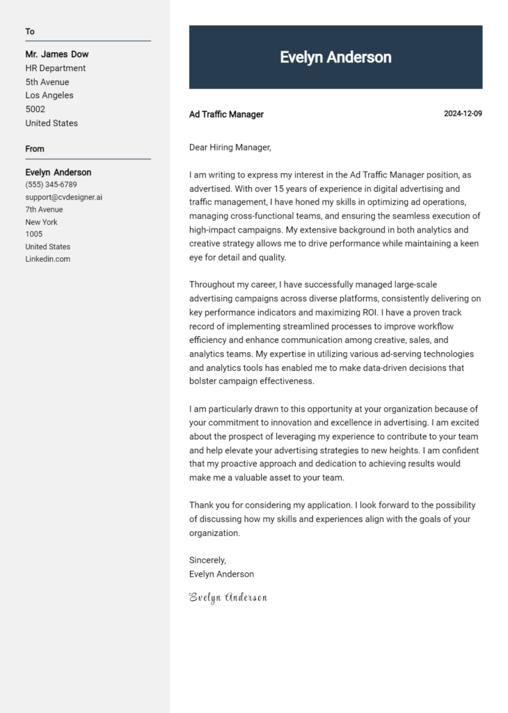 ad traffic manager cover letter example