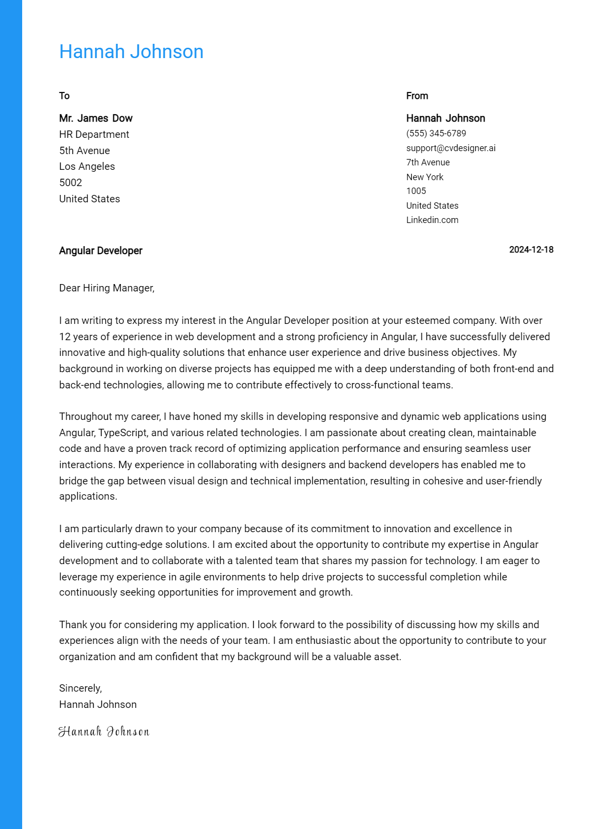 angular developer cover letter example