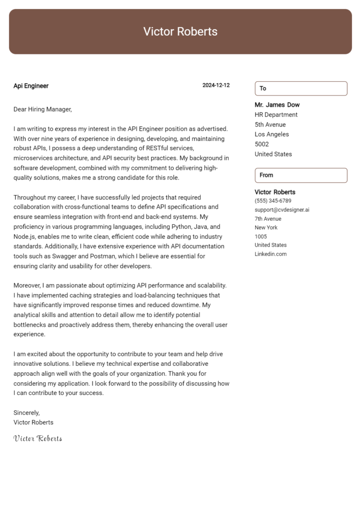 api engineer cover letter example