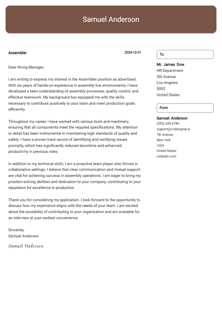 assembler cover letter example