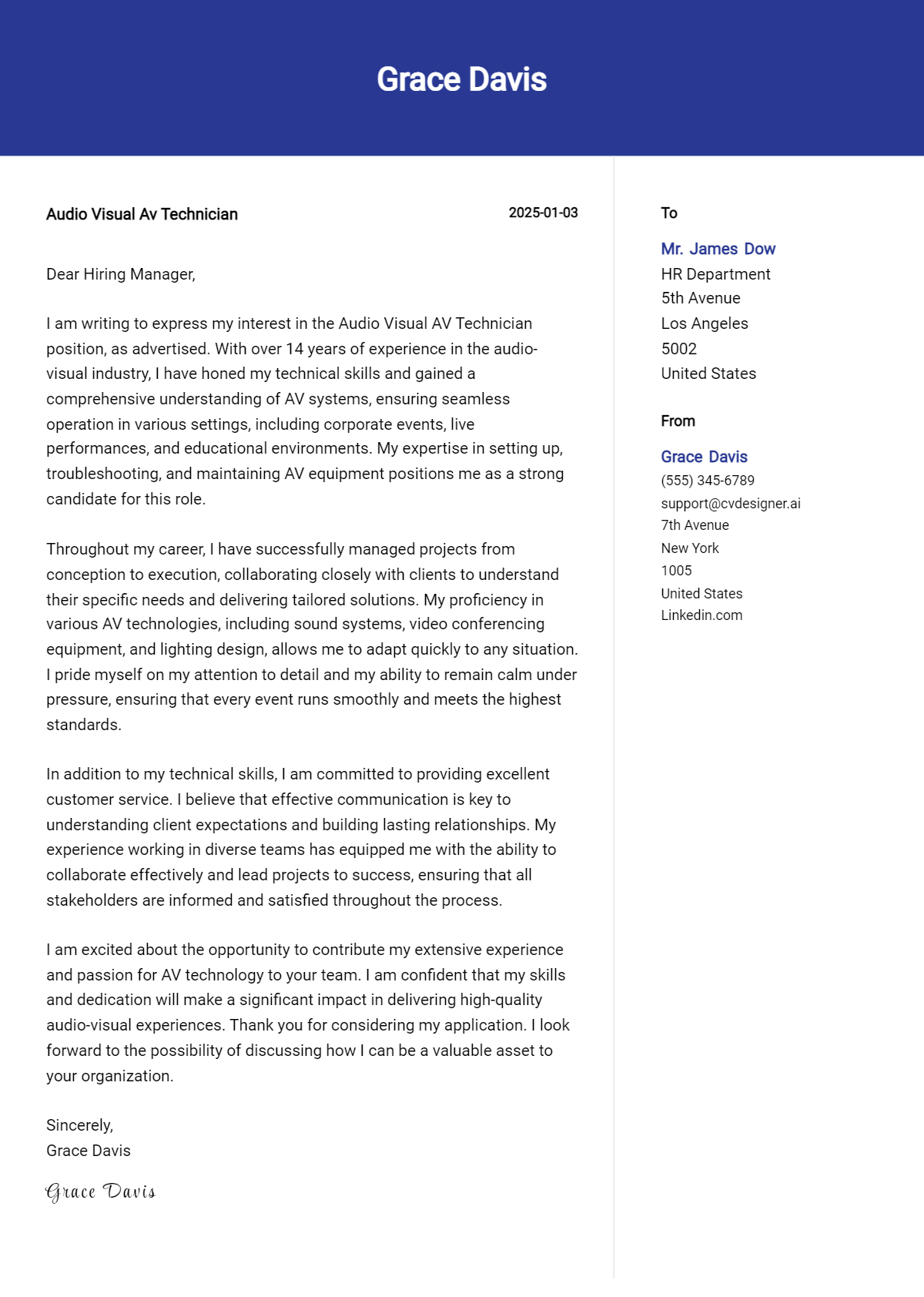 audio visual av technician cover letter example