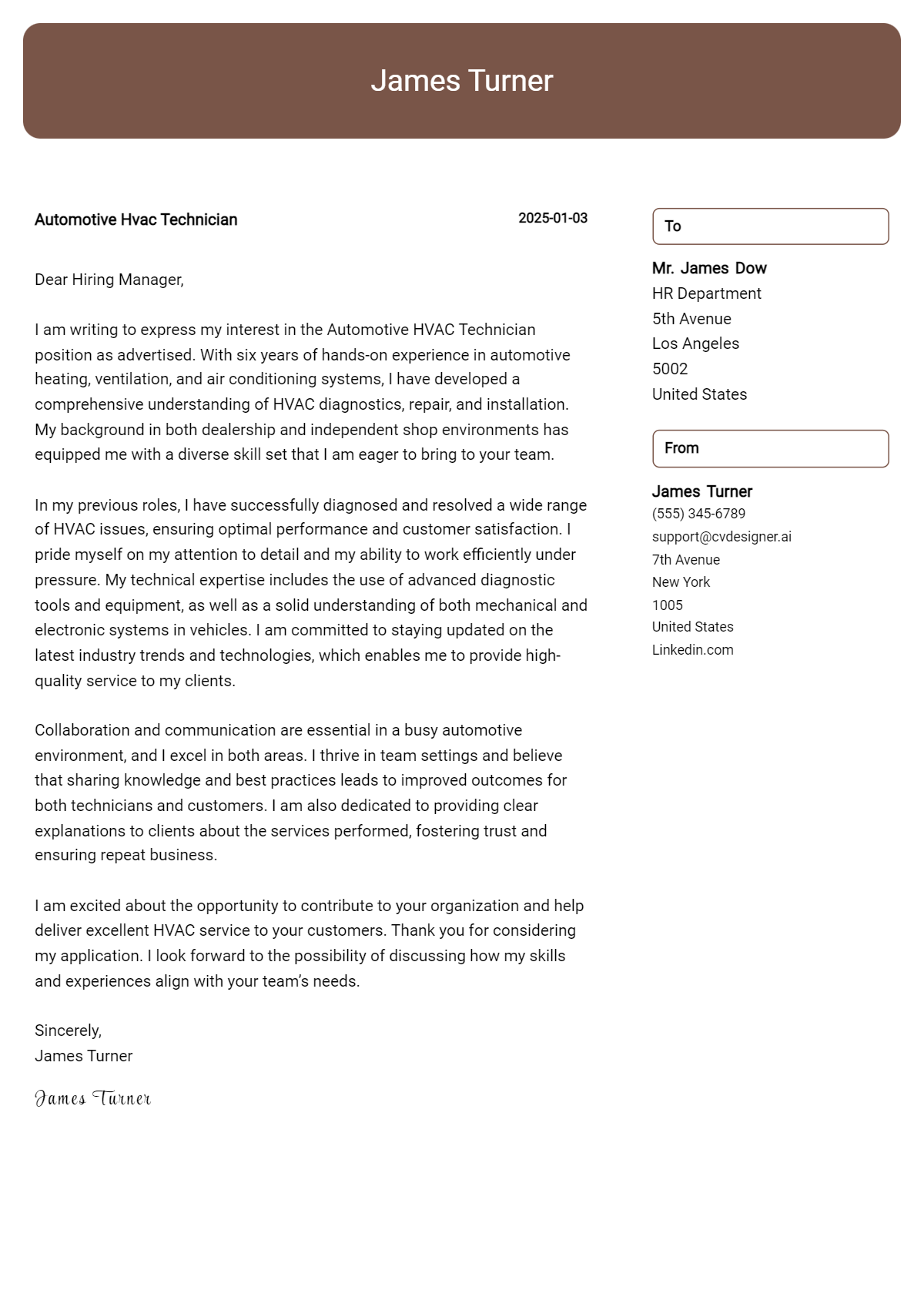 automotive hvac technician cover letter example