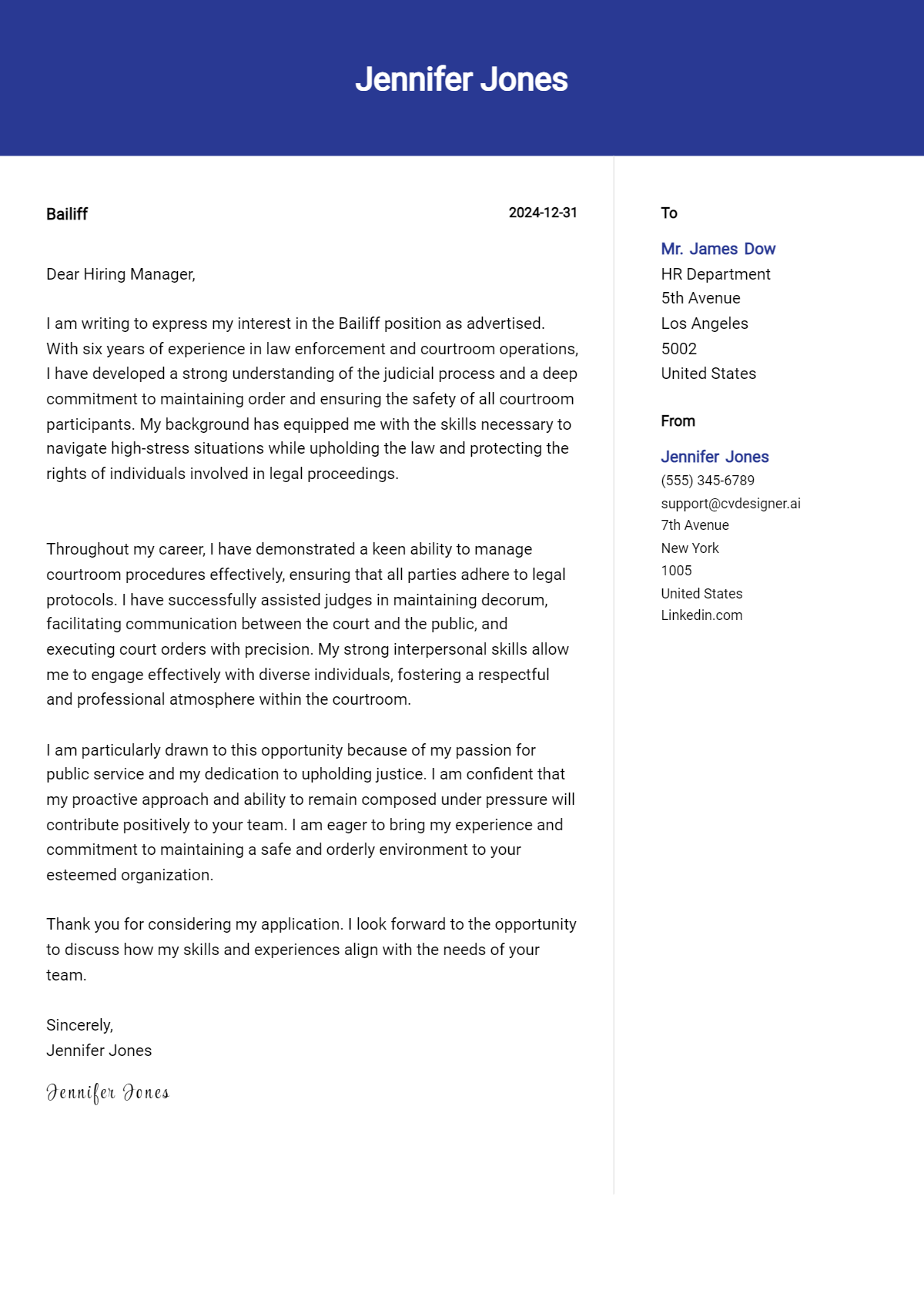 bailiff cover letter example