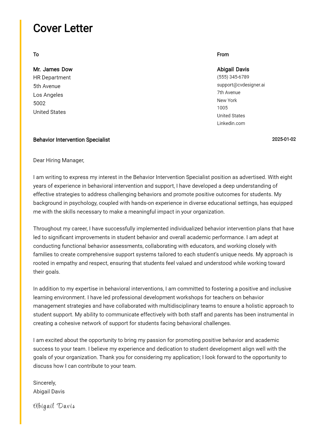 behavior intervention specialist cover letter example