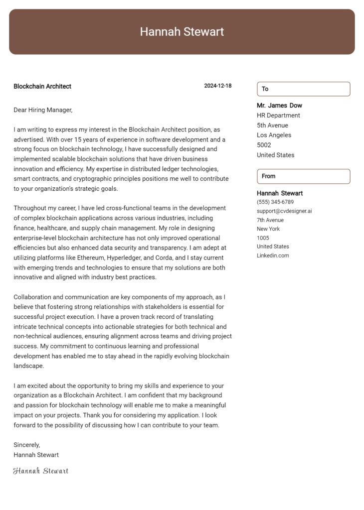 blockchain architect cover letter example