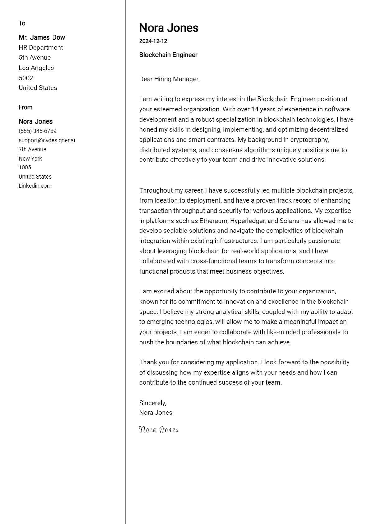 blockchain engineer cover letter example