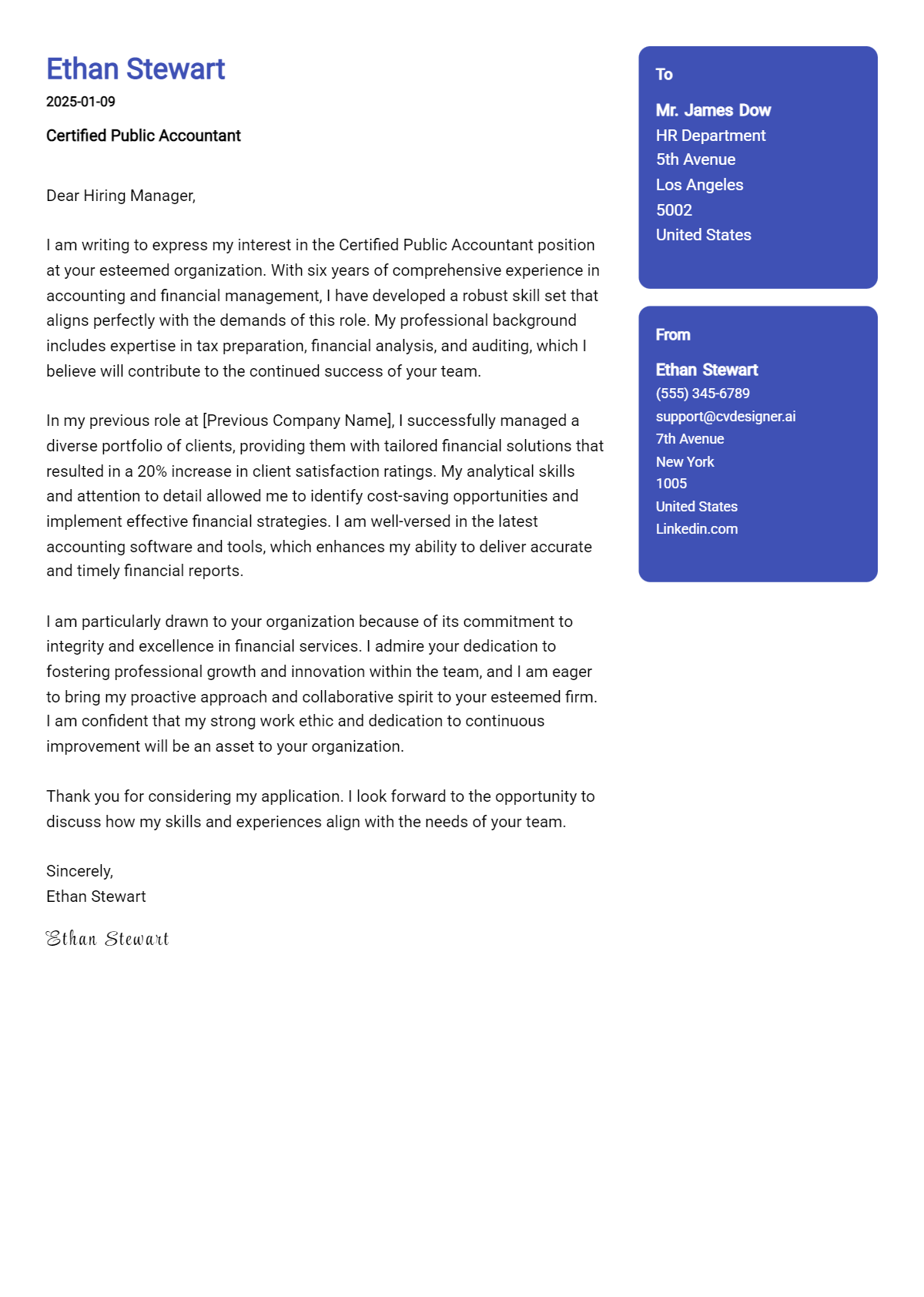 certified public accountant cover letter example