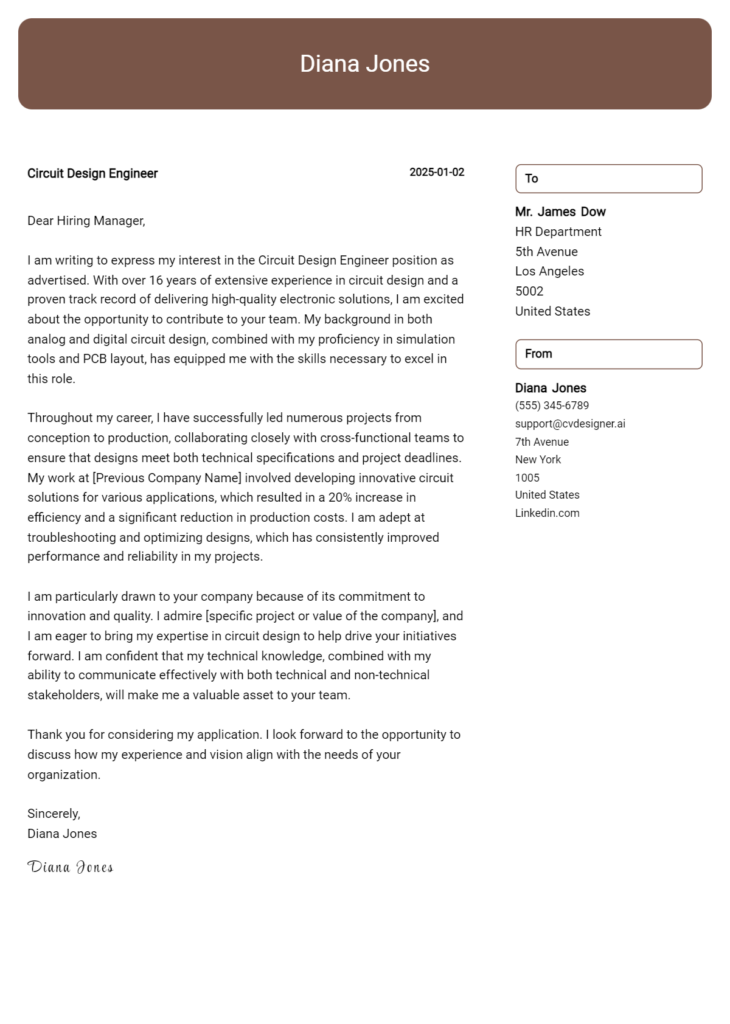 circuit design engineer cover letter example