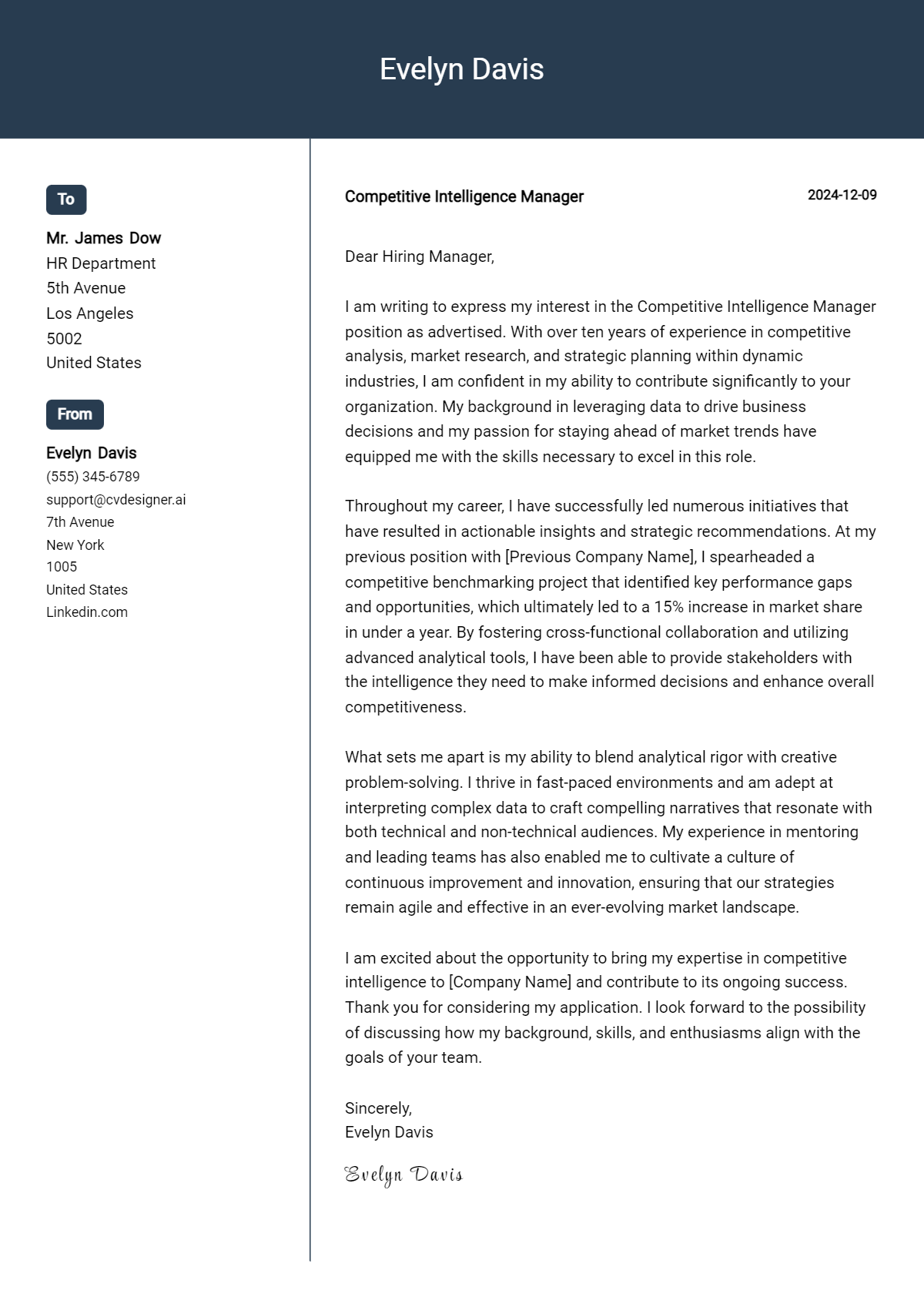 competitive intelligence manager cover letter example