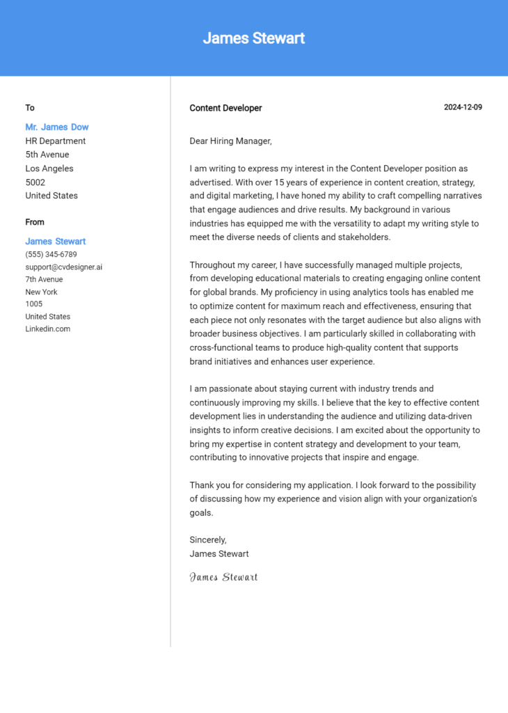 content developer cover letter example