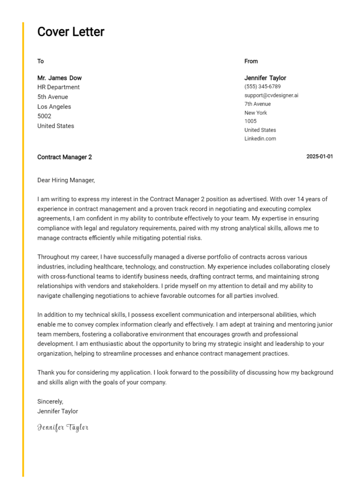 contract manager 2 cover letter example