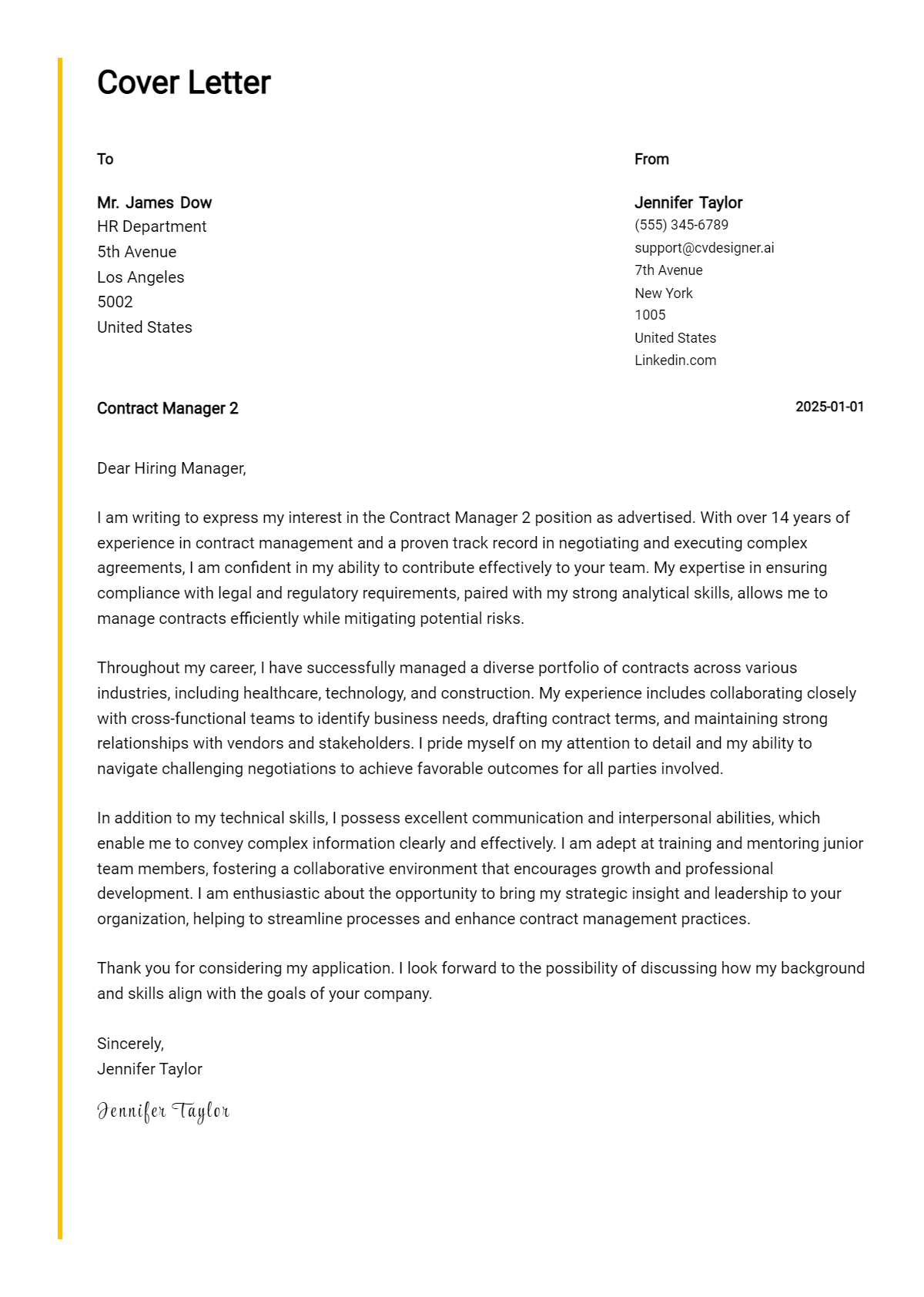 contract manager 2 cover letter example