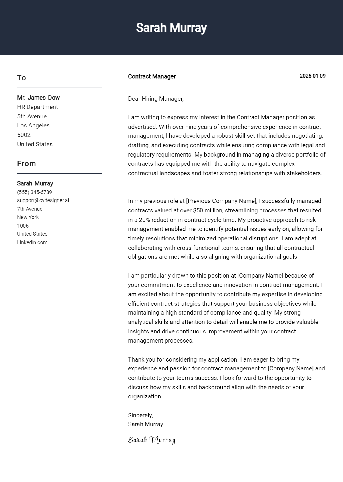 contract manager cover letter example