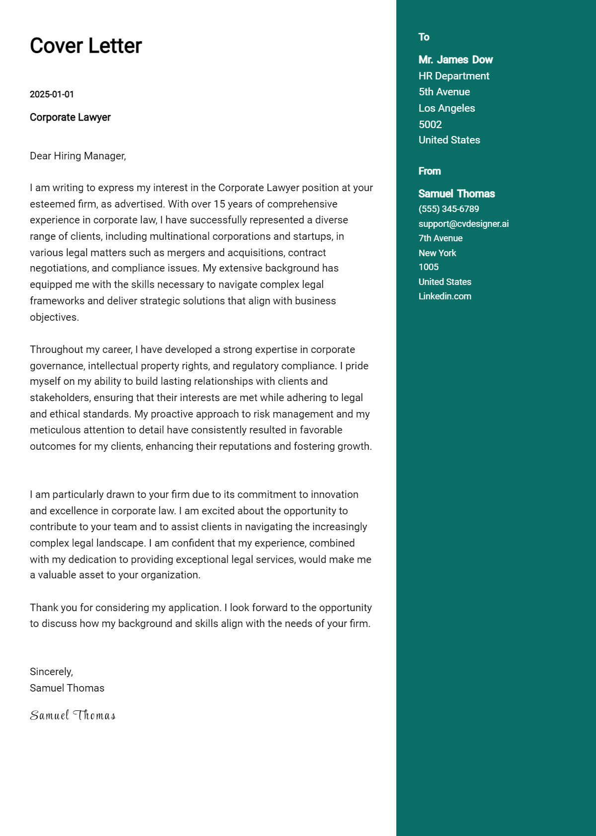 corporate lawyer cover letter example