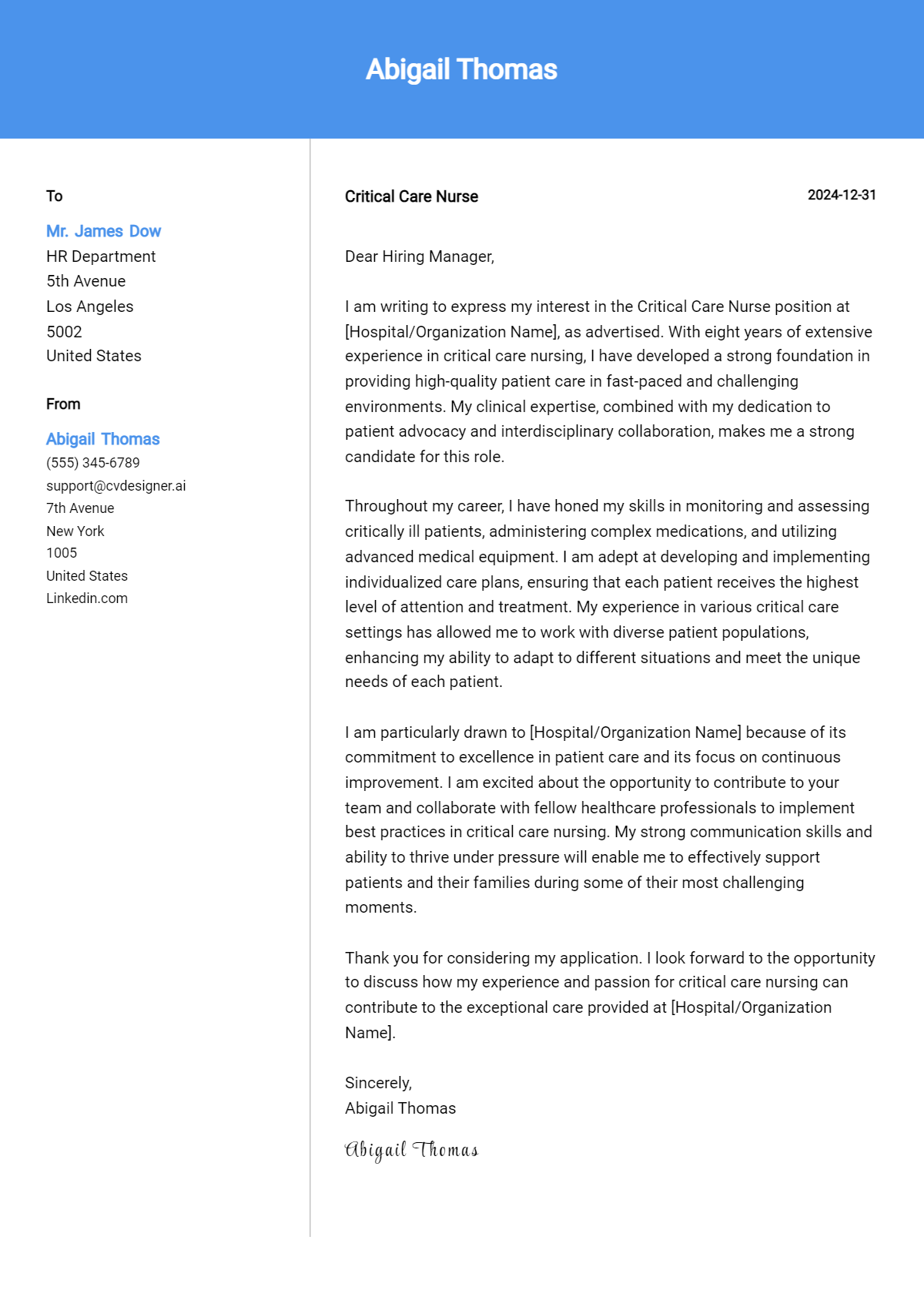 critical care nurse cover letter example