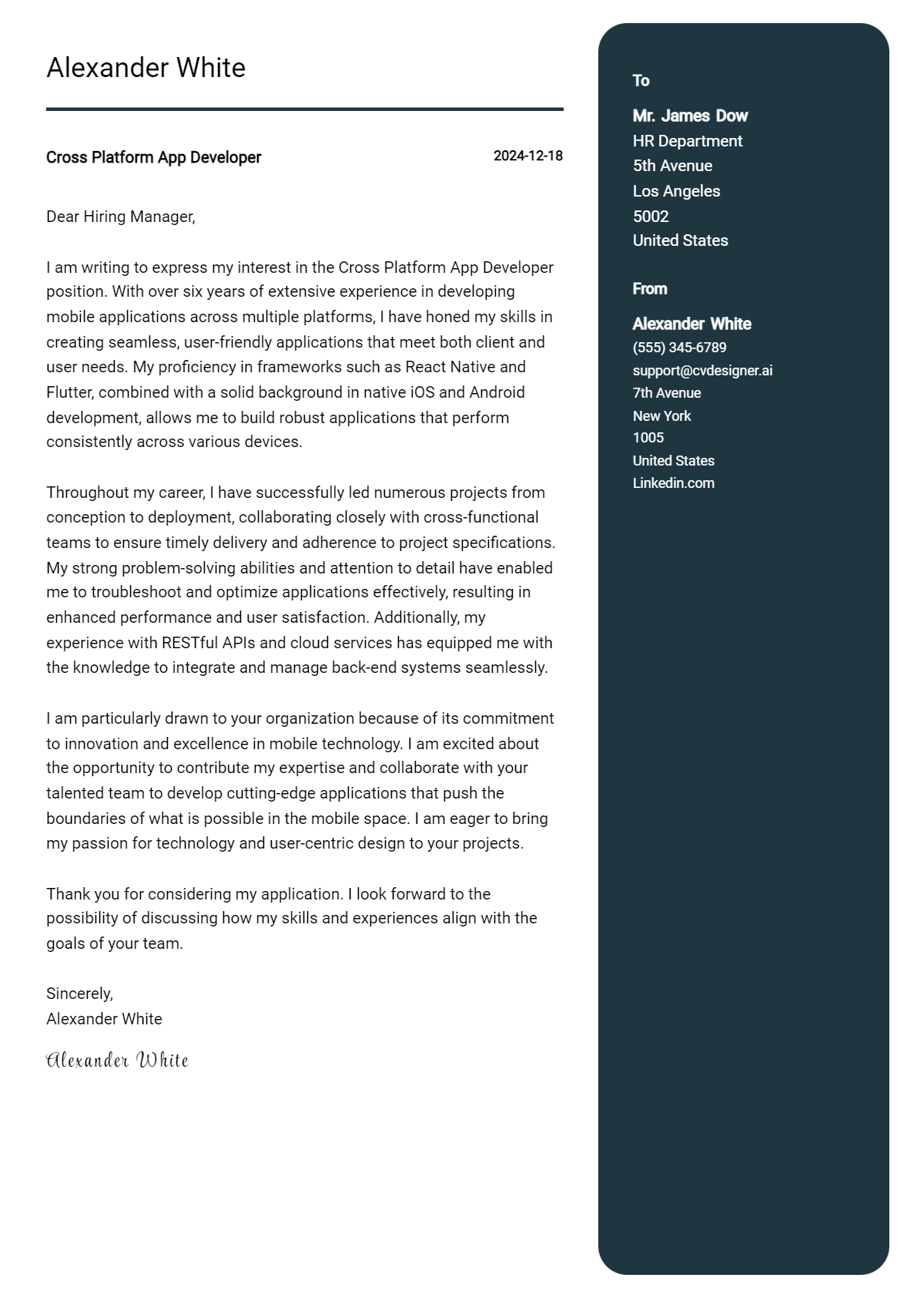 cross platform app developer cover letter example