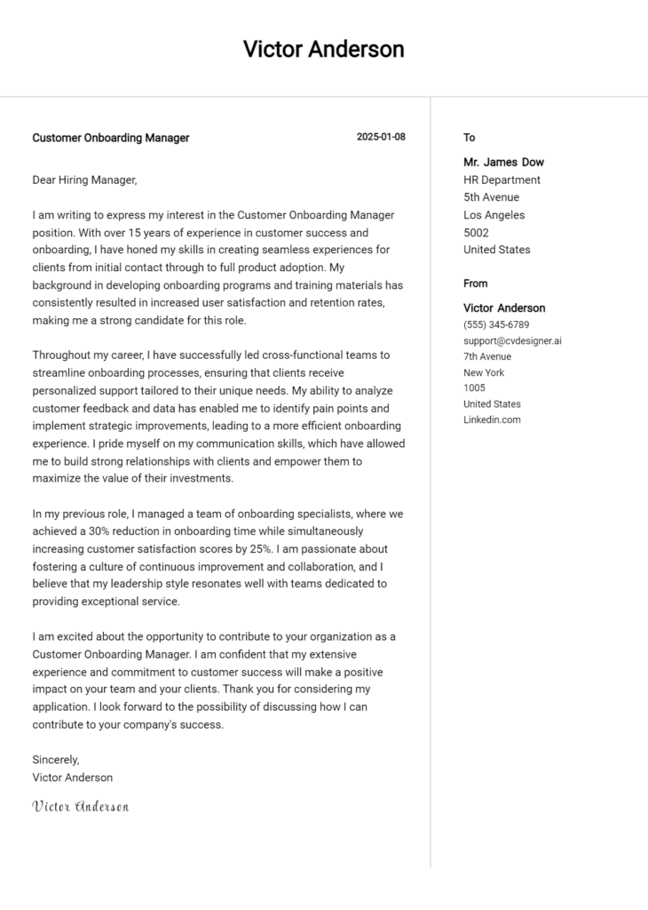 customer onboarding manager cover letter example