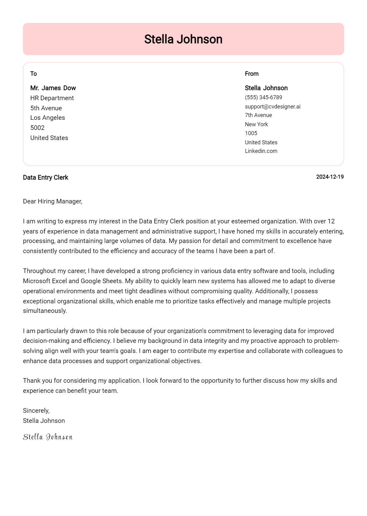 data entry clerk cover letter example