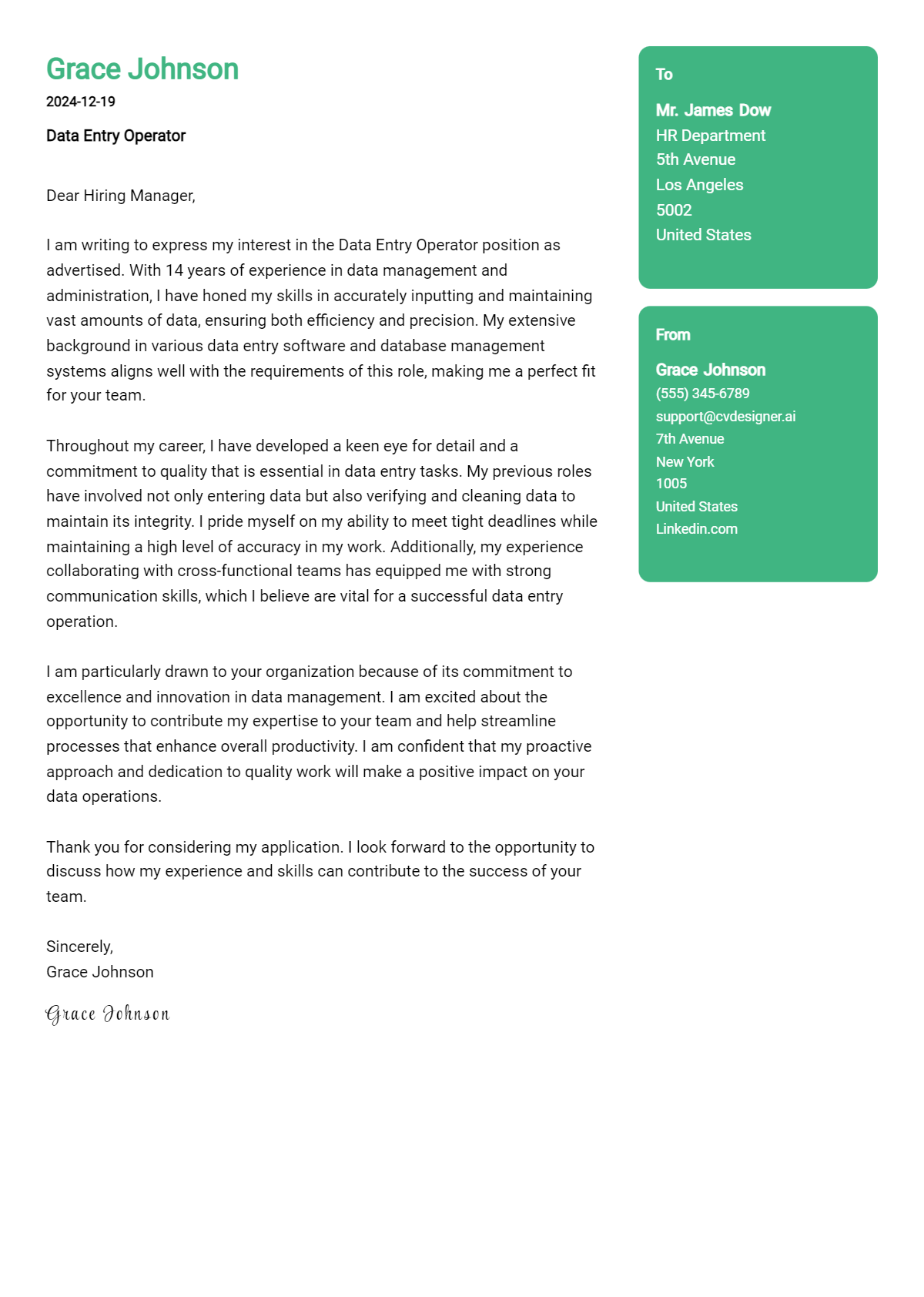 data entry operator cover letter example