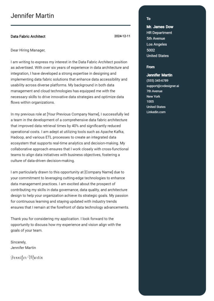 data fabric architect cover letter example