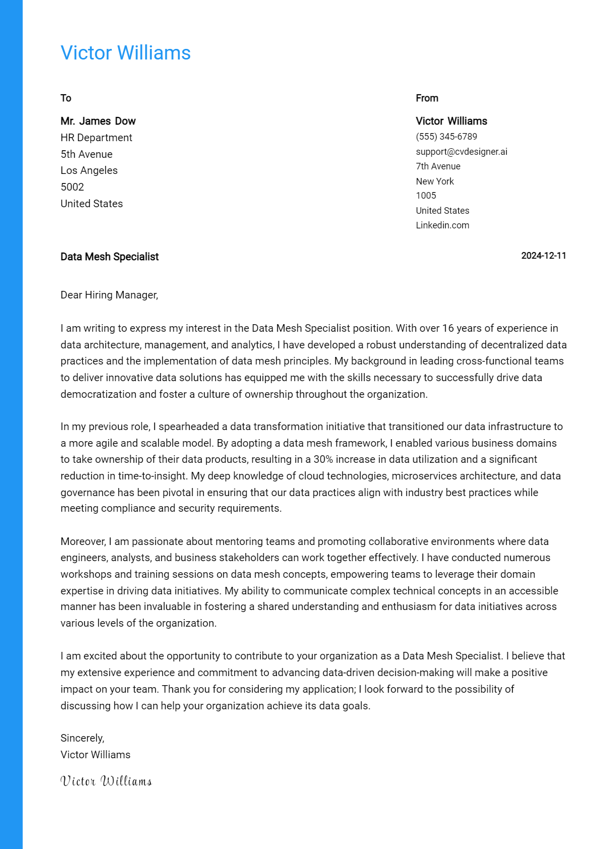 data mesh specialist cover letter example