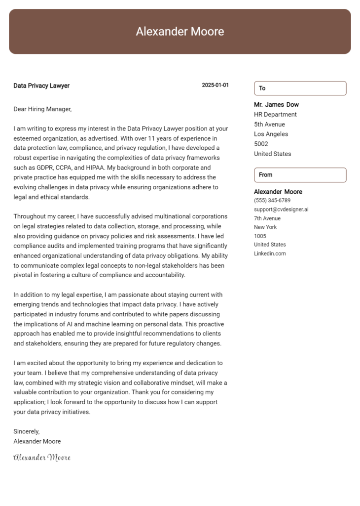 data privacy lawyer cover letter example