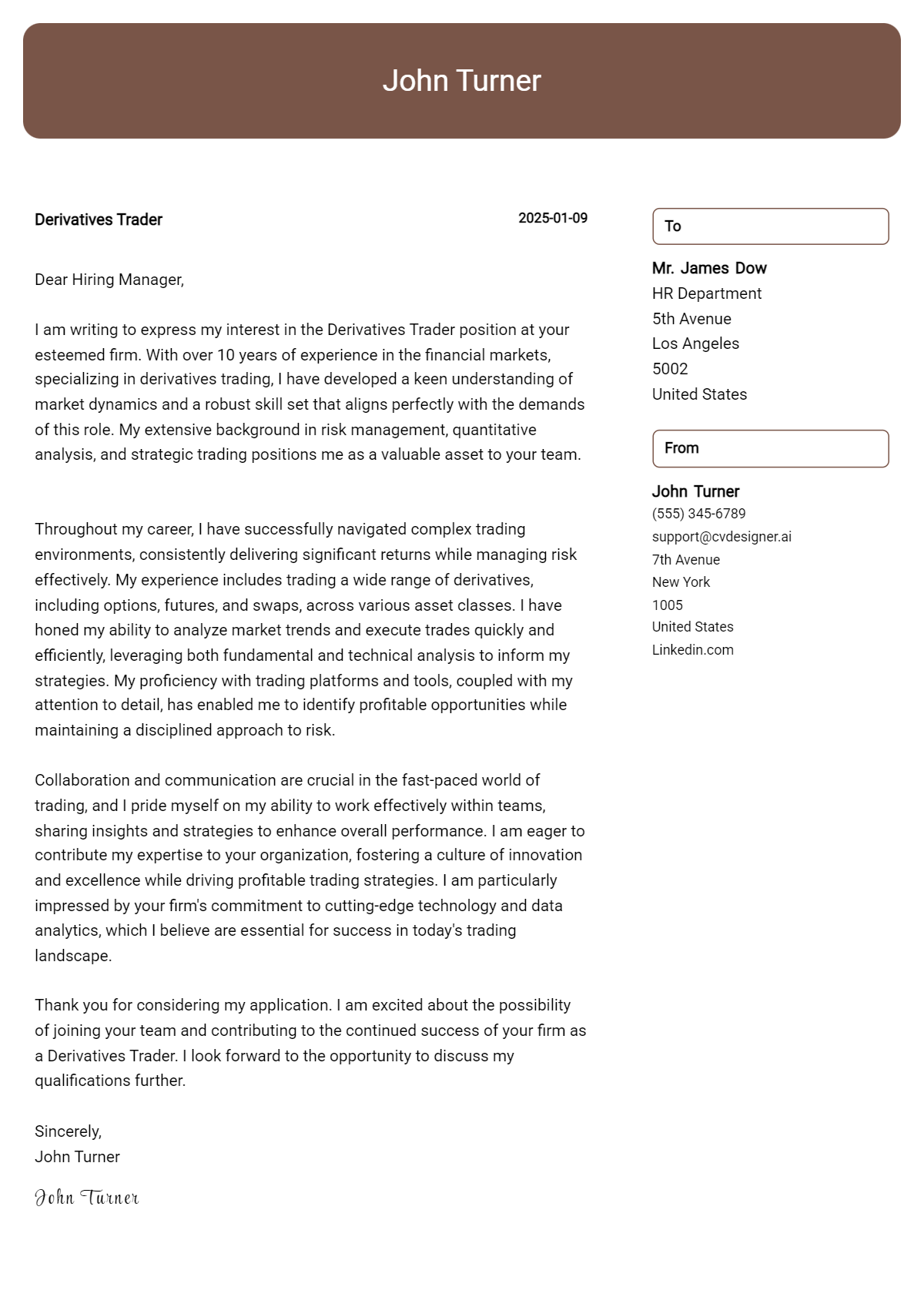 derivatives trader cover letter example