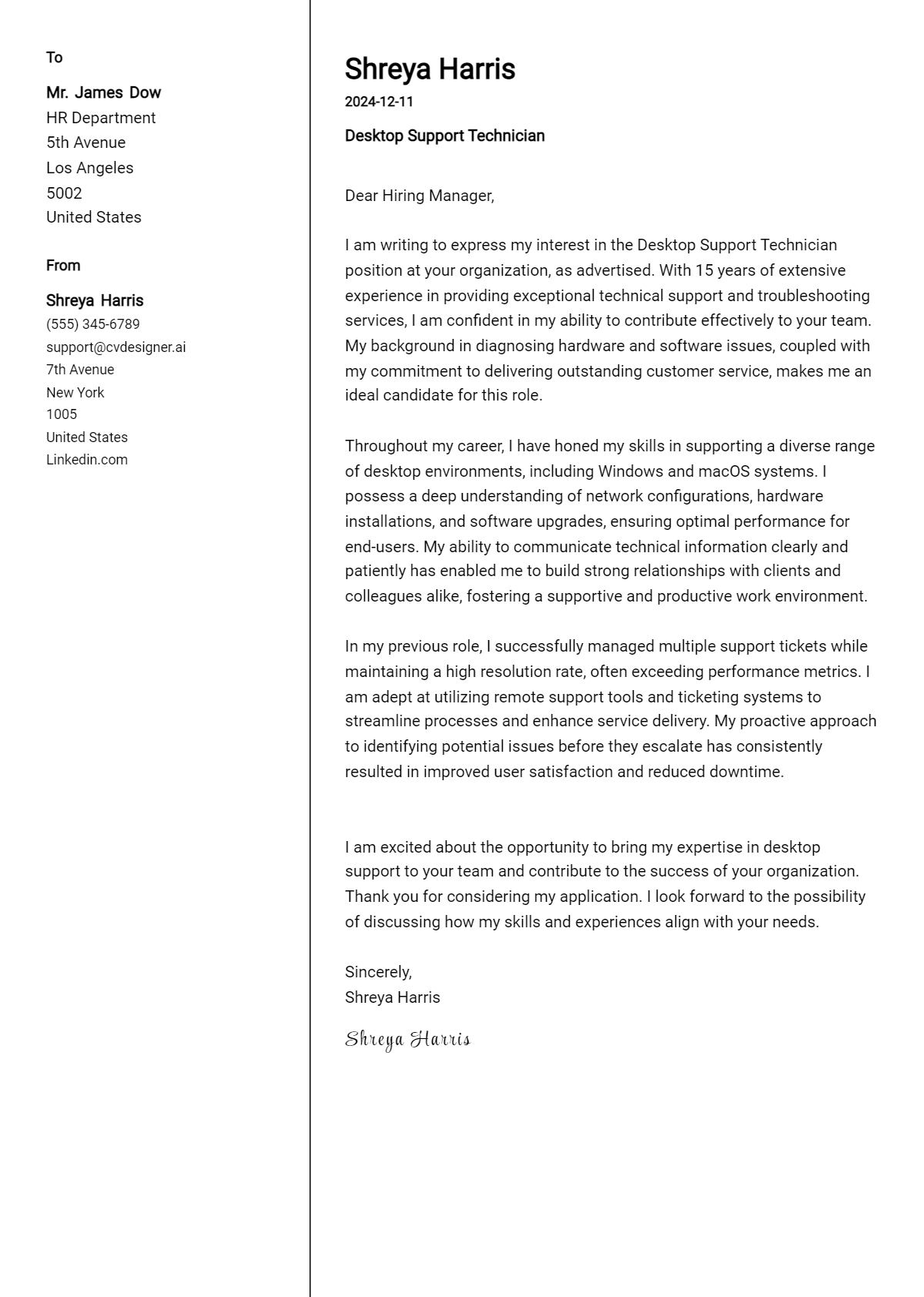 desktop support technician cover letter example