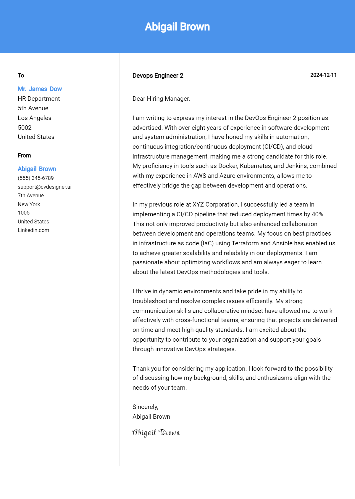 devops engineer 2 cover letter example