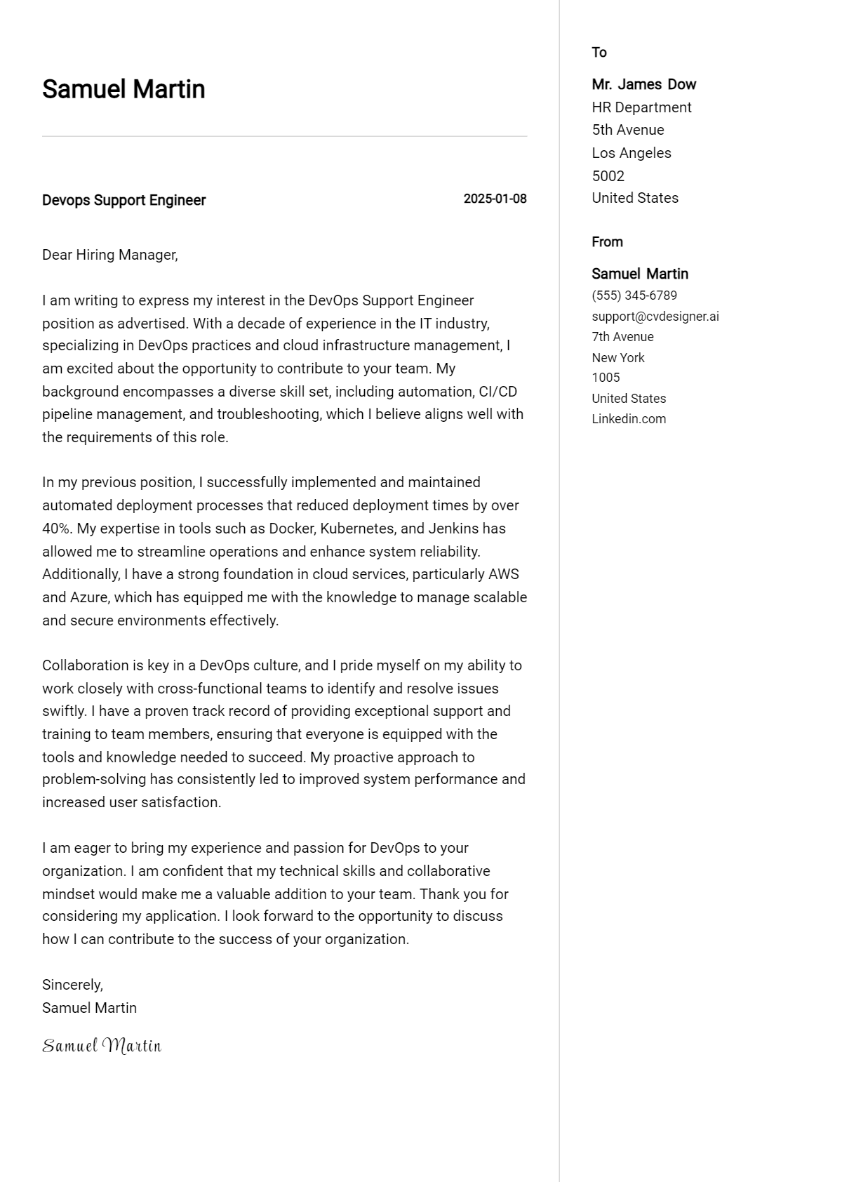 devops support engineer cover letter example