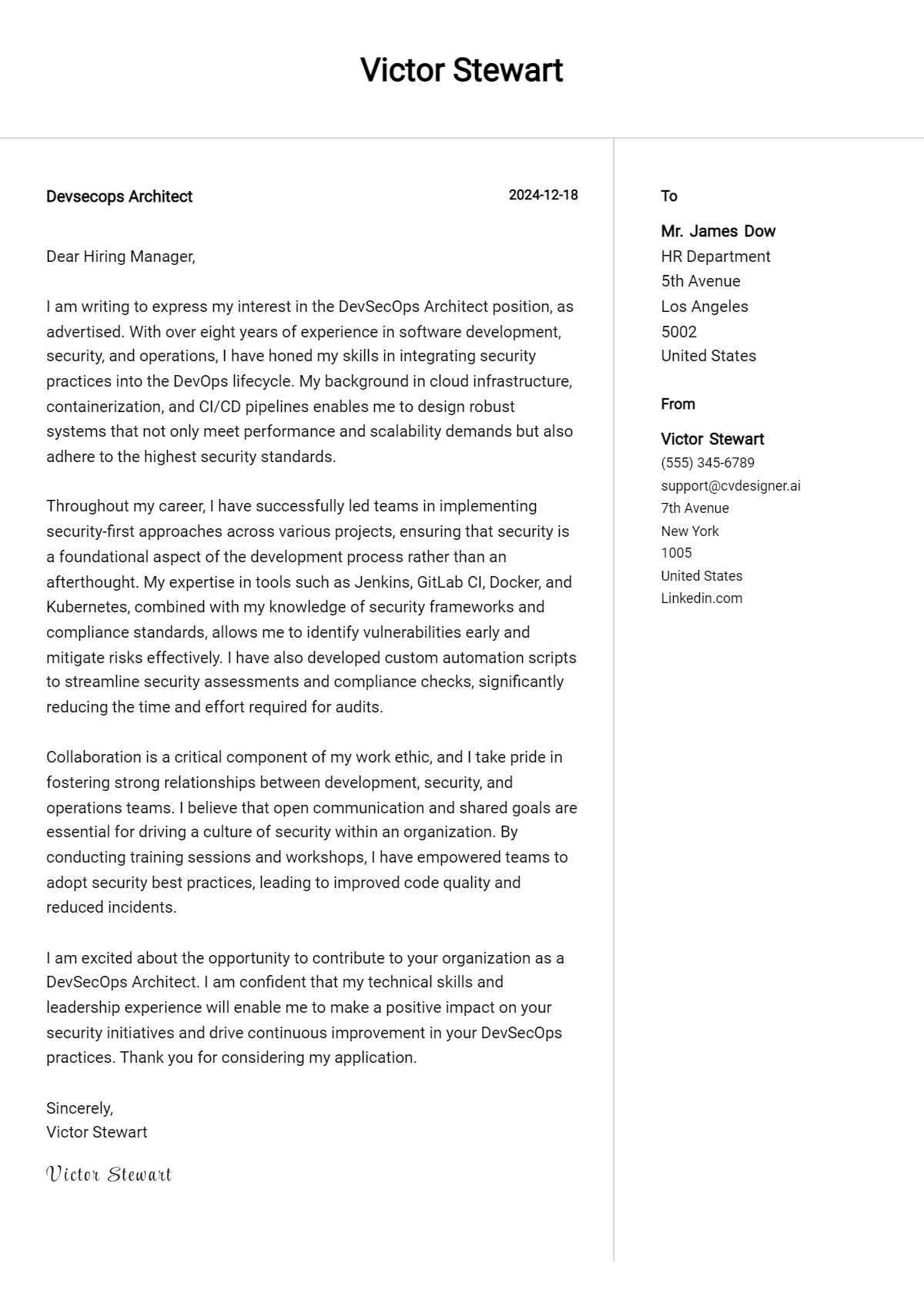 devsecops architect cover letter example