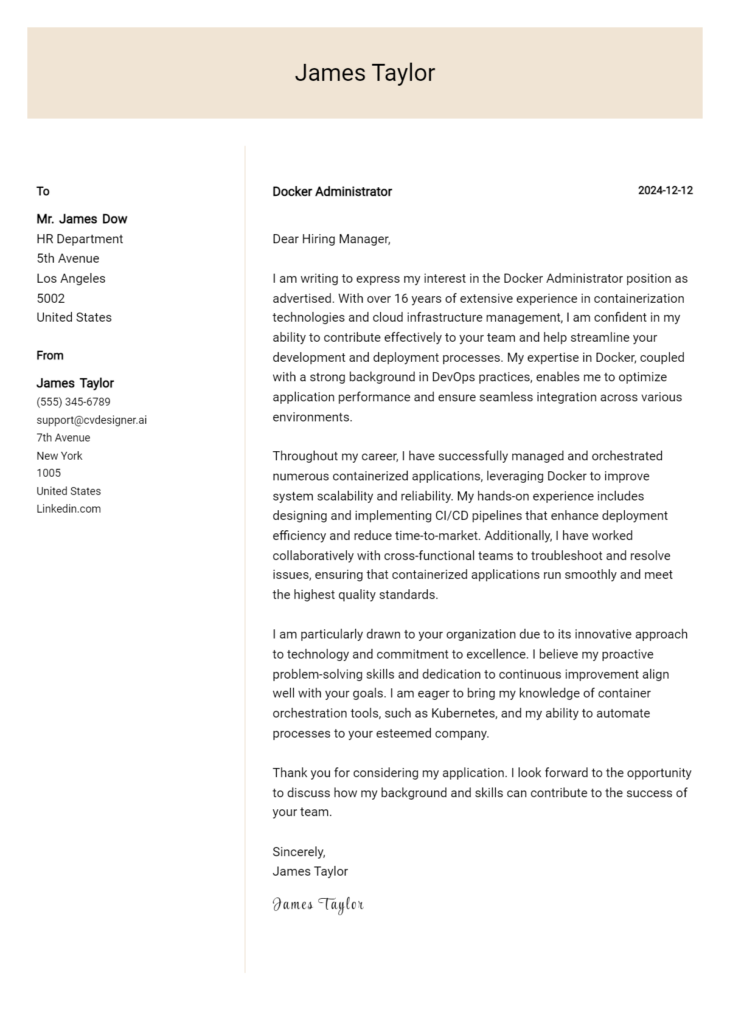 docker administrator cover letter example