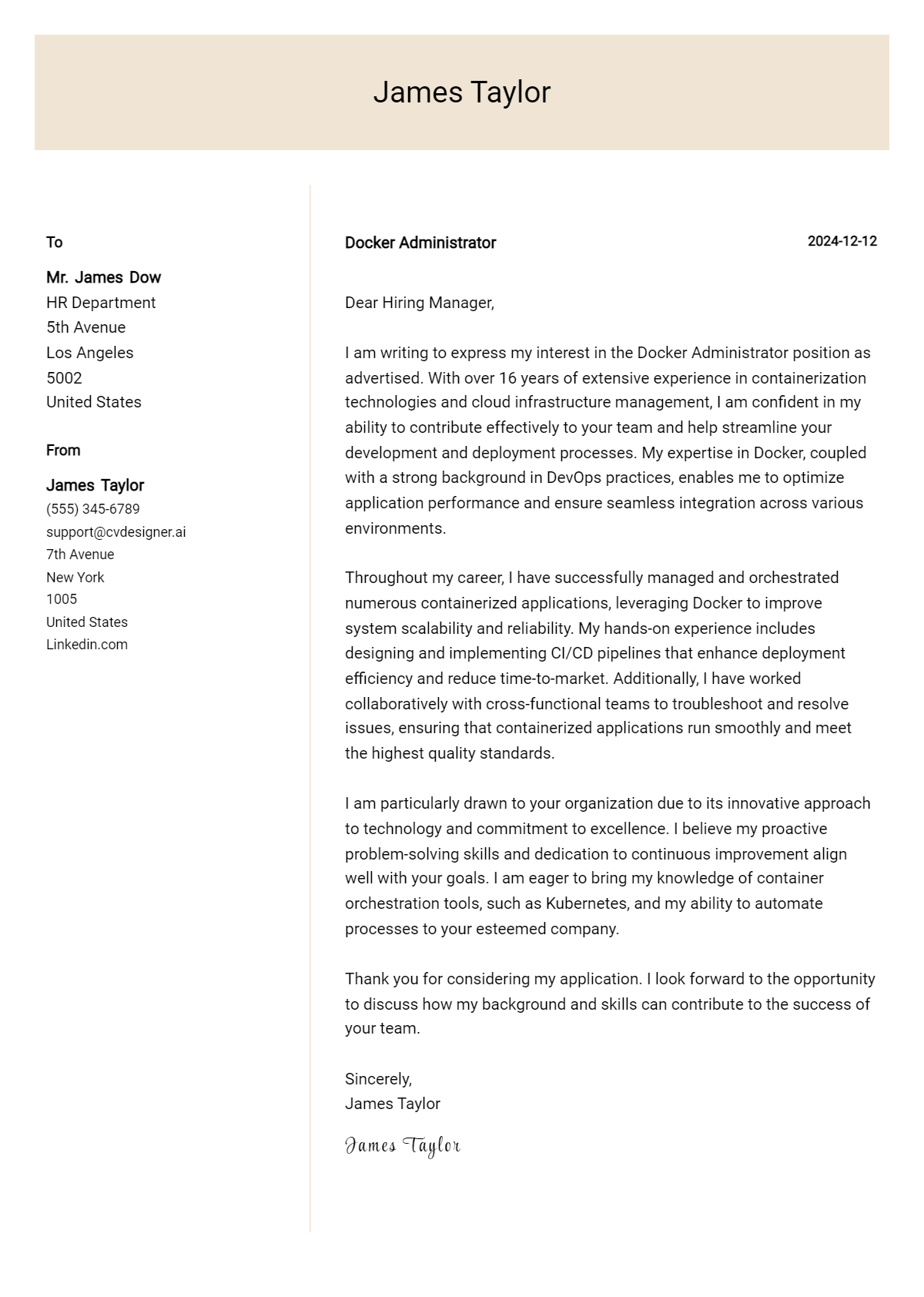 docker administrator cover letter example