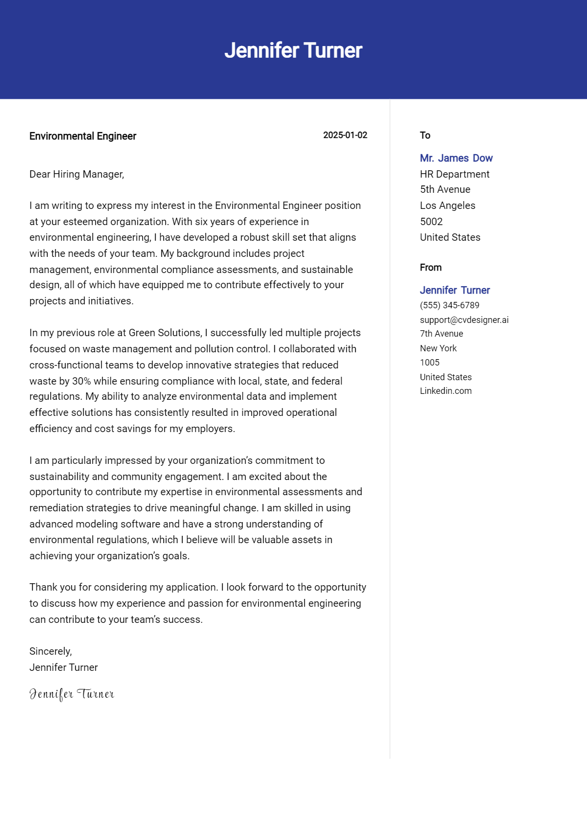 environmental engineer cover letter example