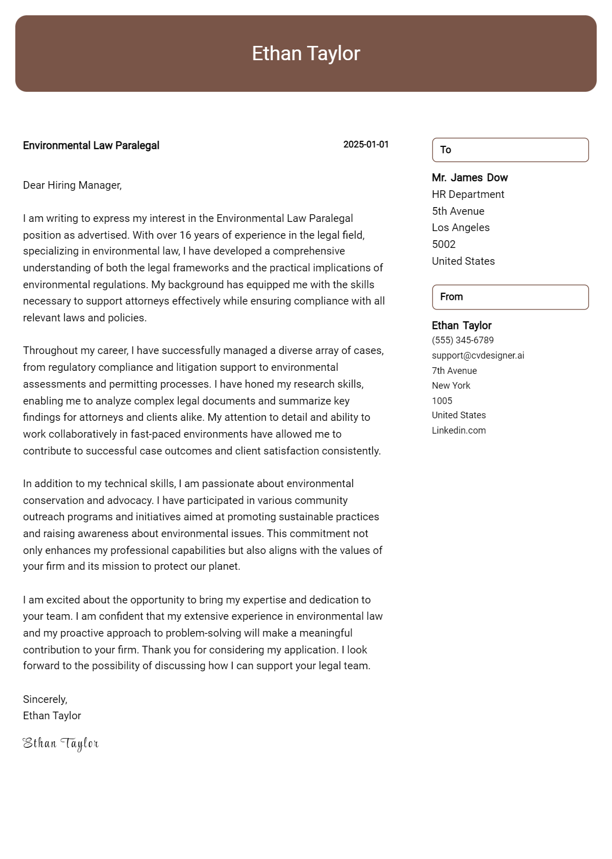 environmental law paralegal cover letter example