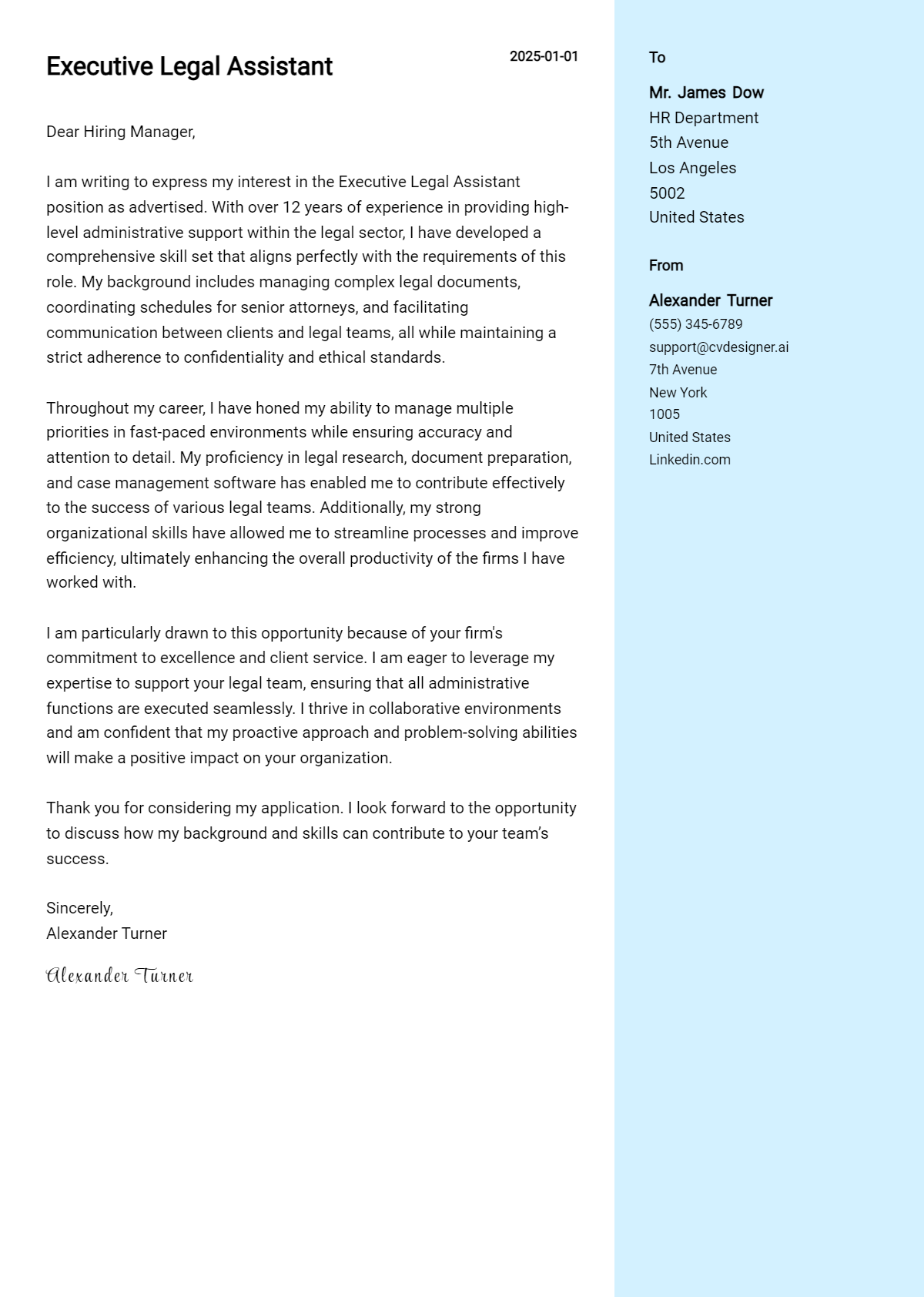 executive legal assistant cover letter example